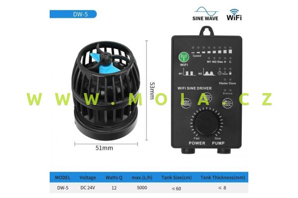 NEW Jebao – Jecod DW-5 + Wi-Fi controller, proudové čerpadlo do 5 000 l/h, 12 W