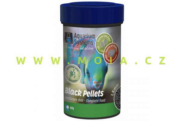 Spirulina Black Pellets – Herbivore granule 1,5 mm – 100 ml – 55 g, kompletní krmení ryb