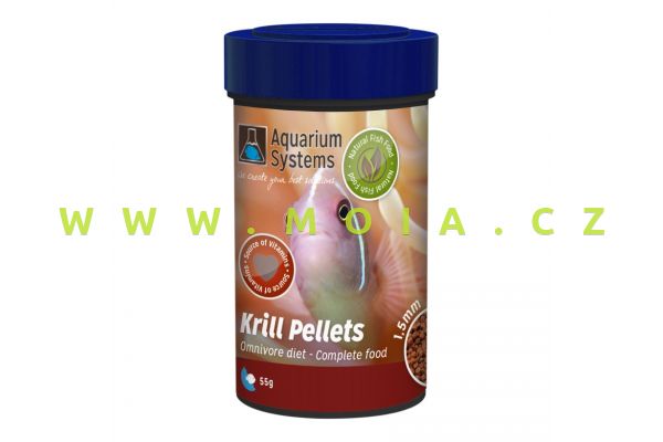 Krill Pellets – Omnivore granule 1,5 mm – 100 ml – 55 g, kompletní krmení akvarijních ry
